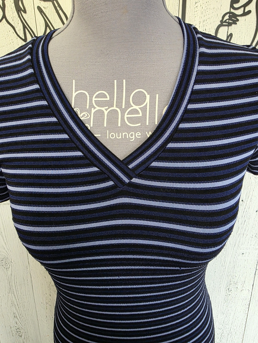 Smart Set Y2K Blue Striped Maxi Dress XS Stretch V-Neck Made in Canada Going Out - Picture 6 of 14